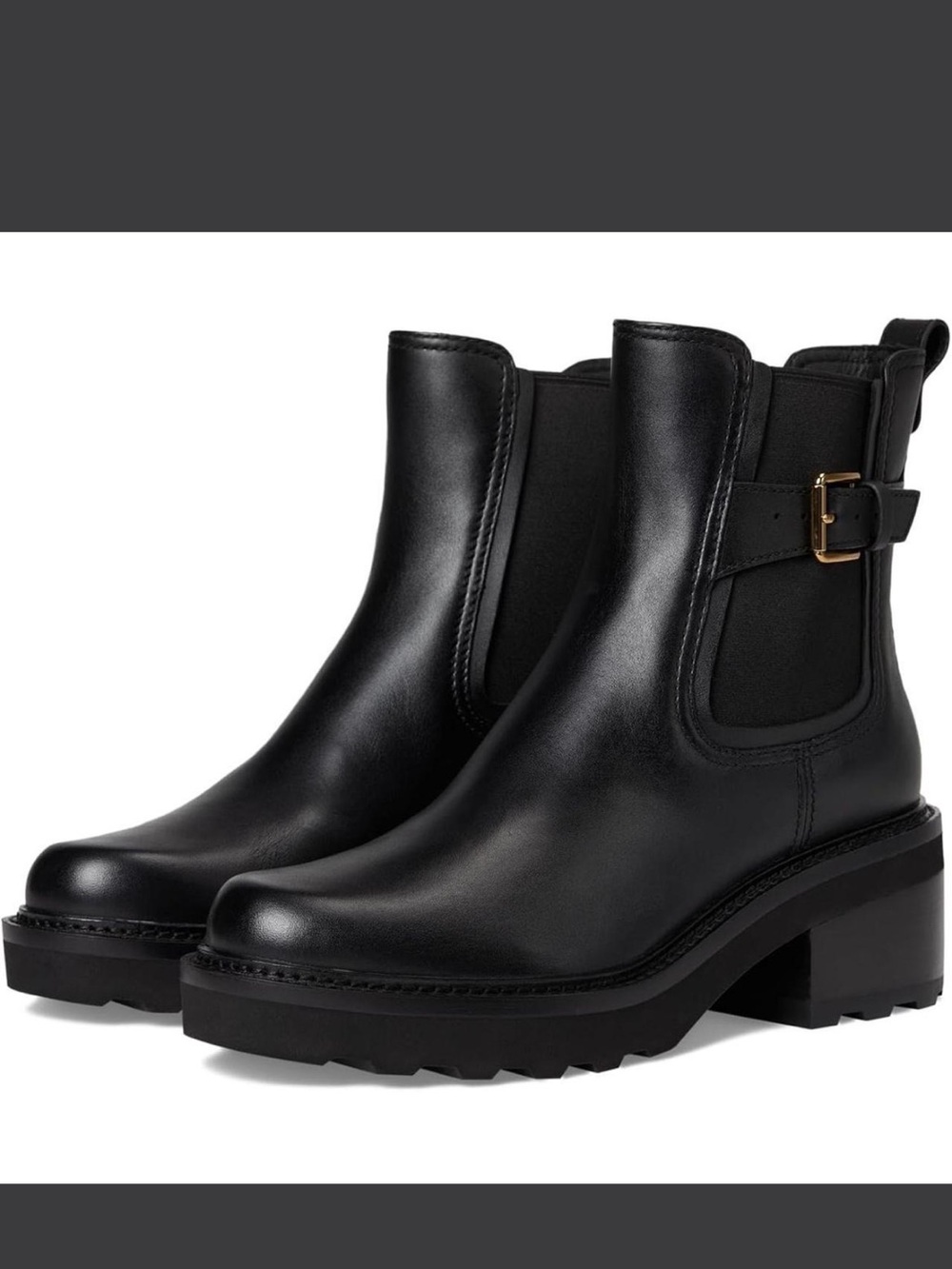 Cole Haan Black Leather Chelsea Ankle Boots with Buckle Accent